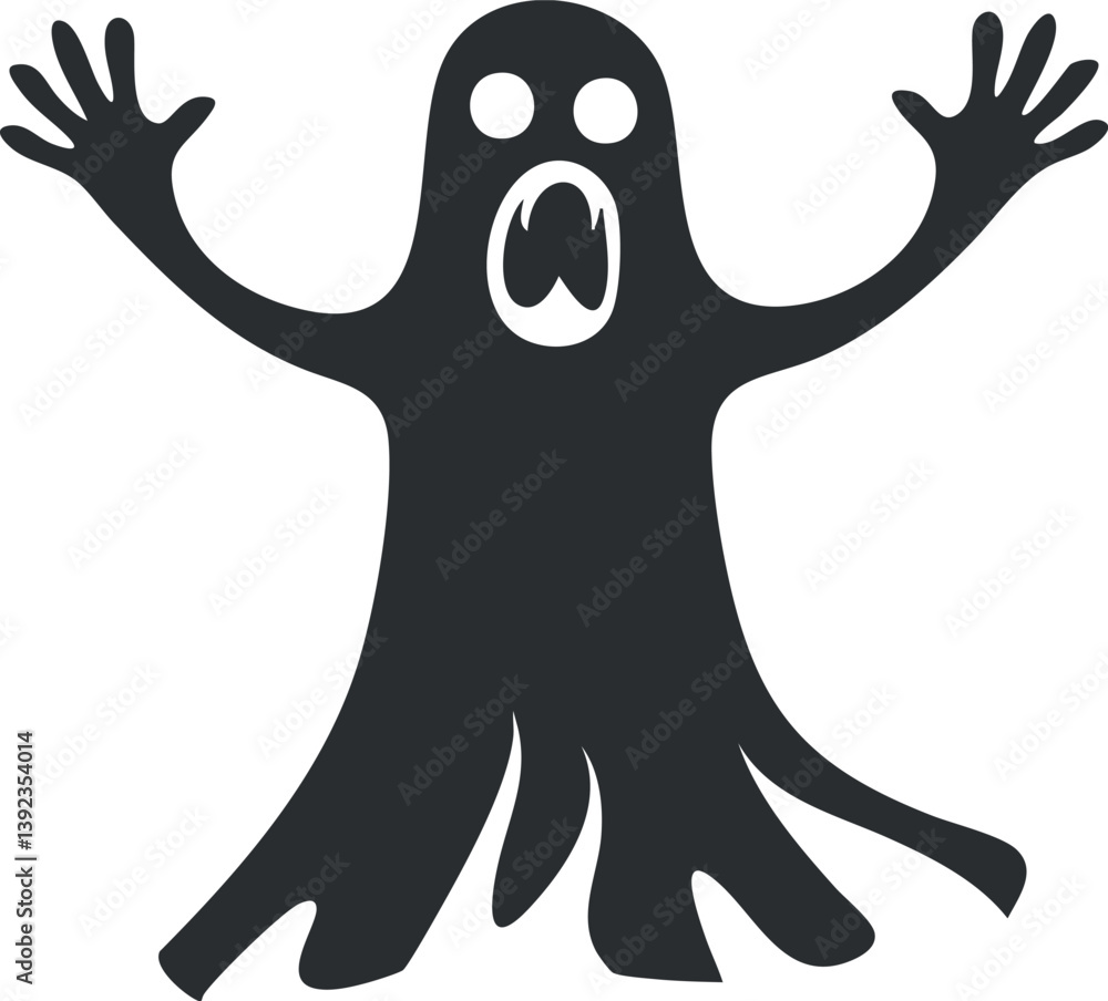 Fototapeta premium Silhouette of a spooky ghost with raised arms, perfect for Halloween and horror themes.
