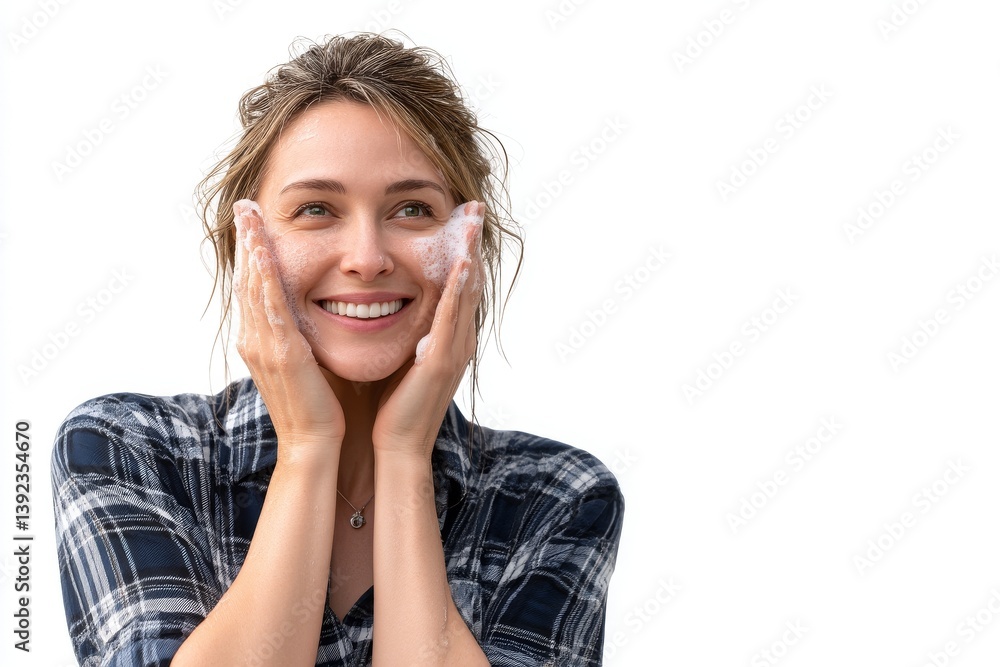 The girl enjoys a facial skin cleansing procedure that includes massaging her cheeks The girl enjoys a facial skin cleansing procedure that includes massaging her cheeks
