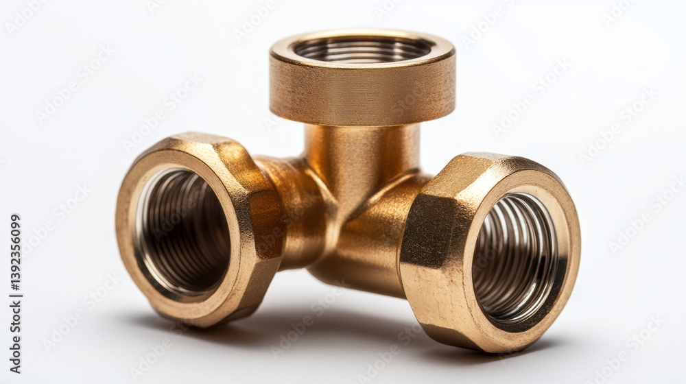 Compression Joint. Brass water-pipe isolated on white background. 3d illustration. Compression Joint. Brass water-pipe isolated on white background. 3d illustration.