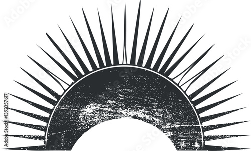 Vintage sunburst illustration with textured black rays on a white background.