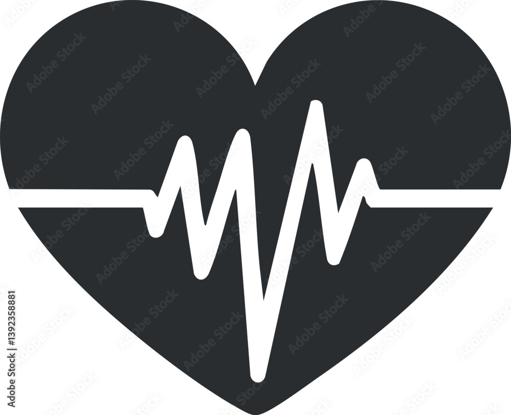 Black heart icon with ECG line, representing heartbeat and cardiology in a simple design. Black heart icon with ECG line, representing heartbeat and cardiology in a simple design.