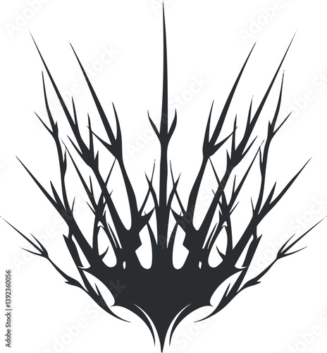 Abstract black thorn design with sharp spikes creating a bold and dynamic silhouette.