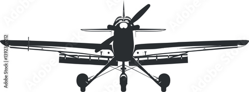 Silhouette of an aerobatic airplane with propeller and landing gear, viewed from the front.