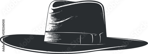 Black and white illustration of a classic fedora hat, showcasing its stylish and timeless design.