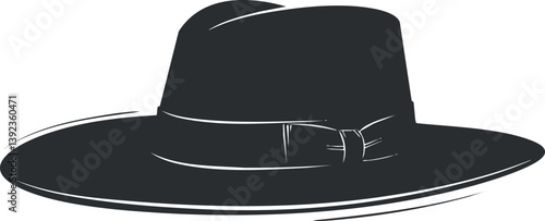 Black silhouette of a classic fedora hat with ribbon, conveying vintage and elegant style.