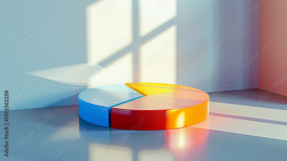 Fototapeta premium D pie chart with partd layers casting shadows over a smooth reflective floor