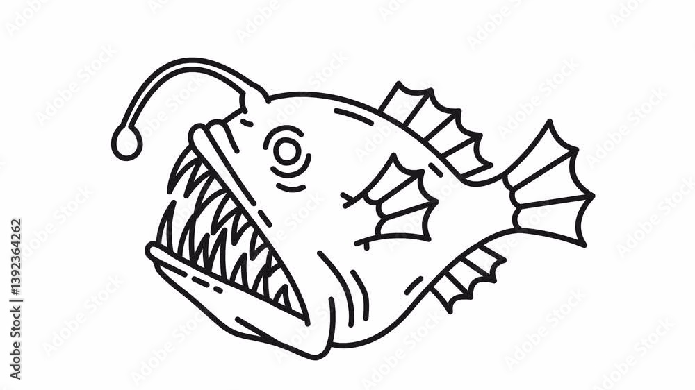 Toothy predatory fish anglerfish of lines. Transparent background ...