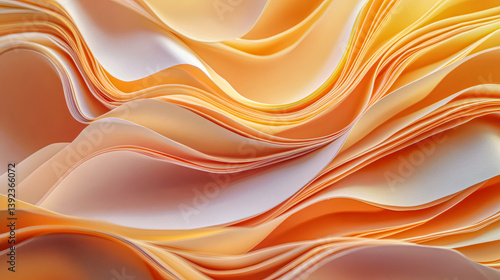 Abstract Orange and Beige Paper Waves.