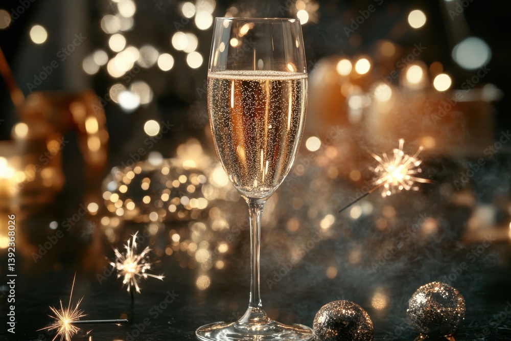 Sparkling drink in a glass with festive decorations during a celebration event Sparkling drink in a glass with festive decorations during a celebration event