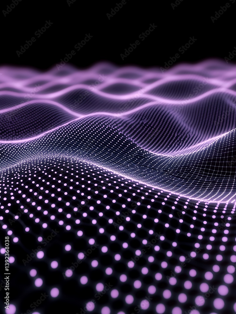 Abstract purple digital landscape formed by glowing points on black backdrop Abstract purple digital landscape formed by glowing points on black backdrop