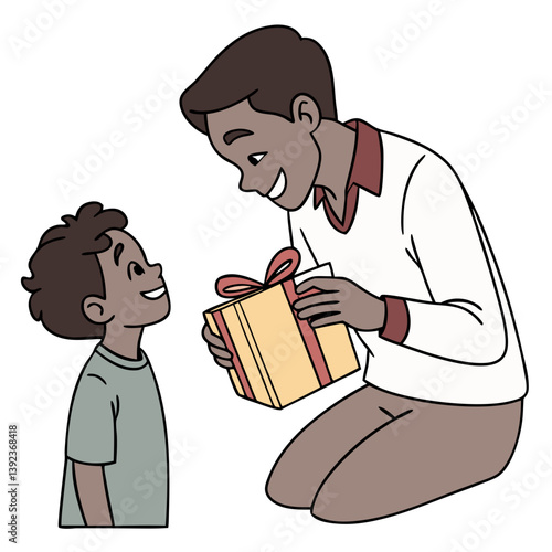 Delighted Father Receiving Handmade Gift with Joyful Expression on Transparent Background. Perfect for: Father's Day, Family Campaigns, Handmade Gifts