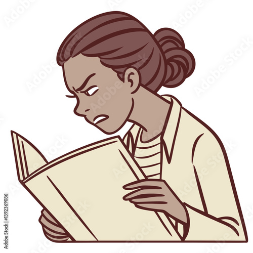 Jealous Woman Peeking Over Magazine with Secretive Expression on Transparent Background. Perfect for: Valentine's Day, Drama Posters, Emotional Themes