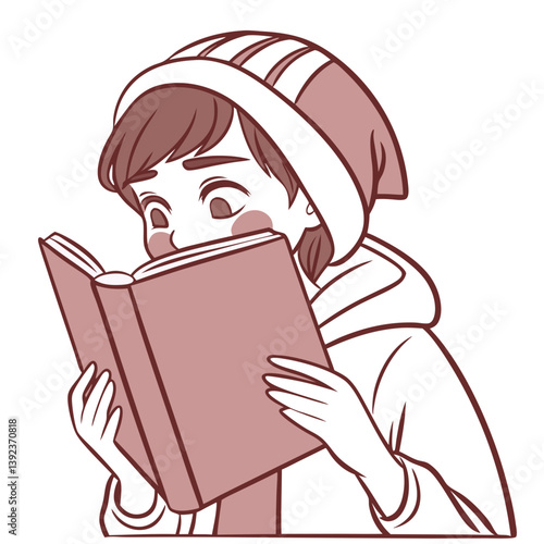 Shy Teenager Hiding Behind Book. Perfect for: back to school, teen romance, introvert content