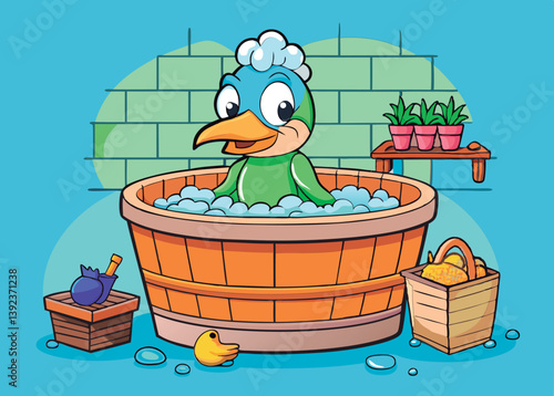 Cute bird enjoying a relaxing bath.