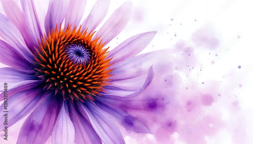 Obraz premium Purple Flower with Orange Center and Watercolor Style Illustration