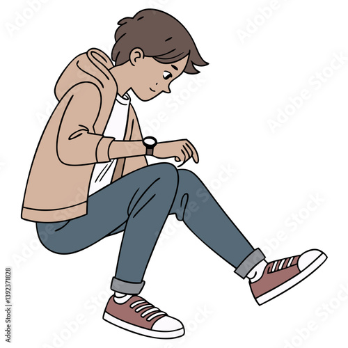 Impatient Teenager Tapping Foot and Checking Watch. Perfect for: teen behavior discussions, time management content