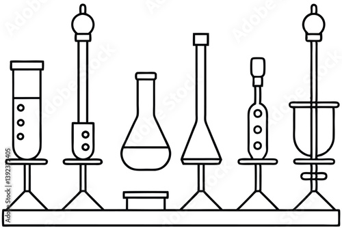 Titration Setup Line Art Design for Laboratory Educational Materials