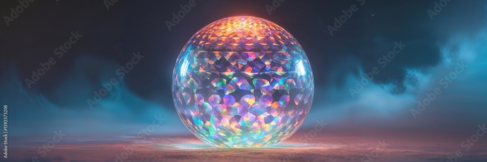 A luminous sphere composed of intricate patterns stands out against an abstract, ethereal background A luminous sphere composed of intricate patterns stands out against an abstract, ethereal background