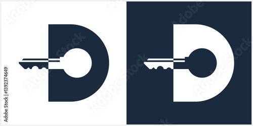 Initial D Key Logo. letter D with key logos. vector illustration