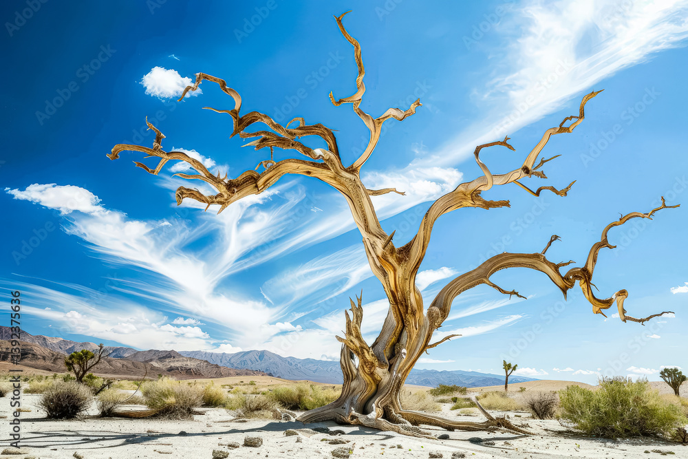 Tree with many branches is standing in a desert Tree with many branches is standing in a desert