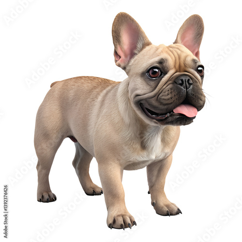 A light brown french bulldog standing isolated on a transparent background