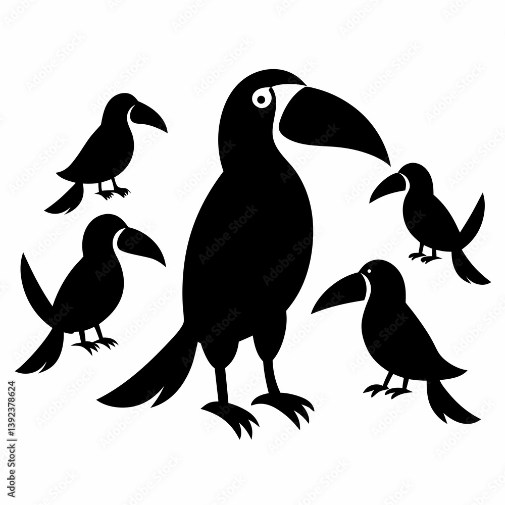 Obraz premium Toucan Silhouette Bundle Set in Vector Style Clip Art with White Background