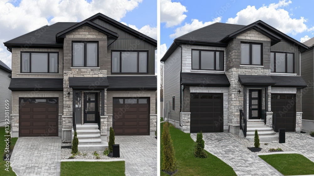 © Arif - Two Modern Residential Buildings with Different Exterior Design Elements © Arif - Two Modern Residential Buildings with Different Exterior Design Elements