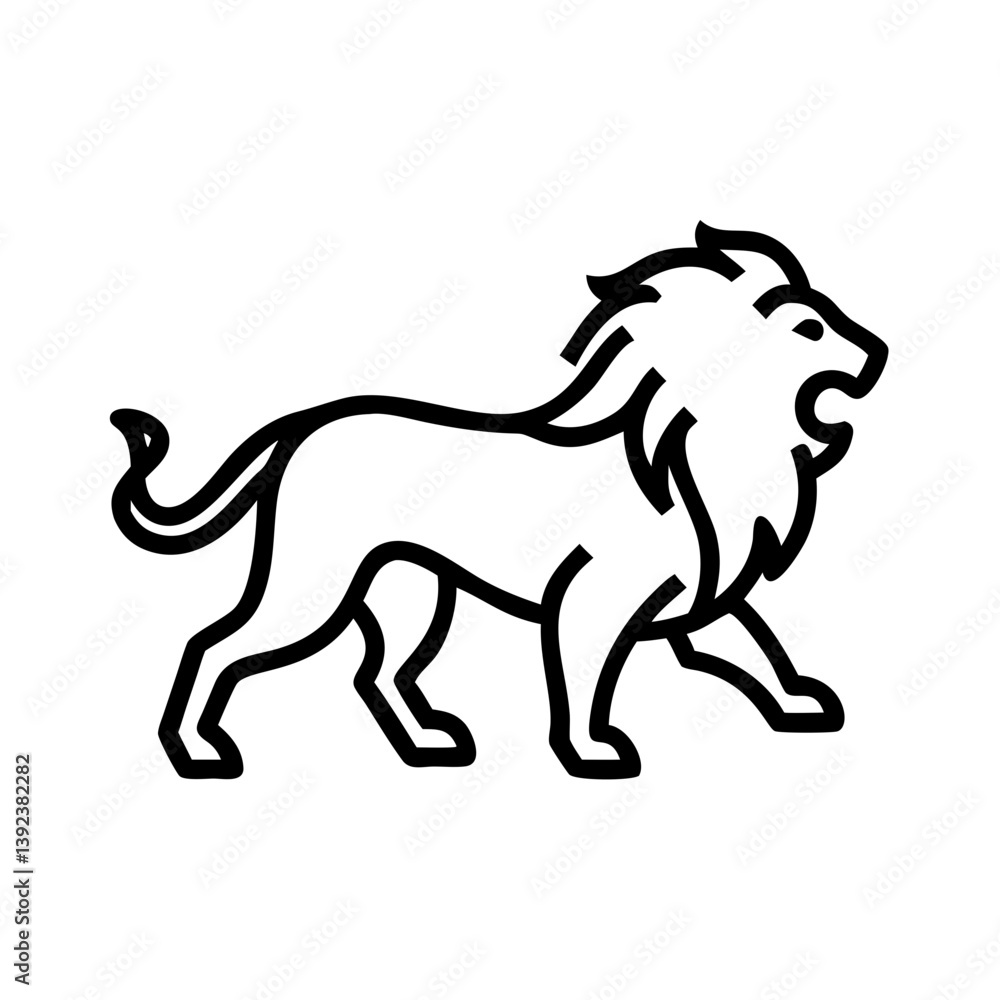 Fototapeta premium Vector Silhouette of Roaring Lion: Powerful Mane & Commanding Stance