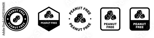 Peanut Free - signs for products information labeling. Product without peanuts.