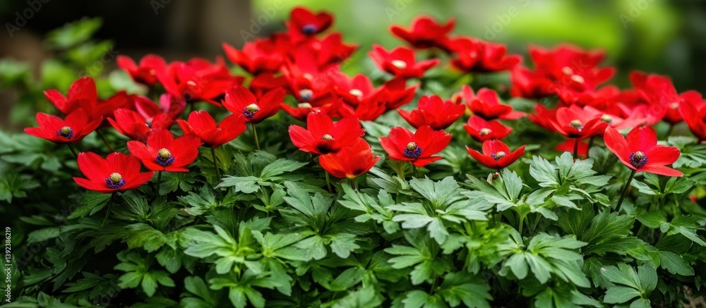 Vibrant display of red anemone flowers in full bloom during springtime Vibrant display of red anemone flowers in full bloom during springtime