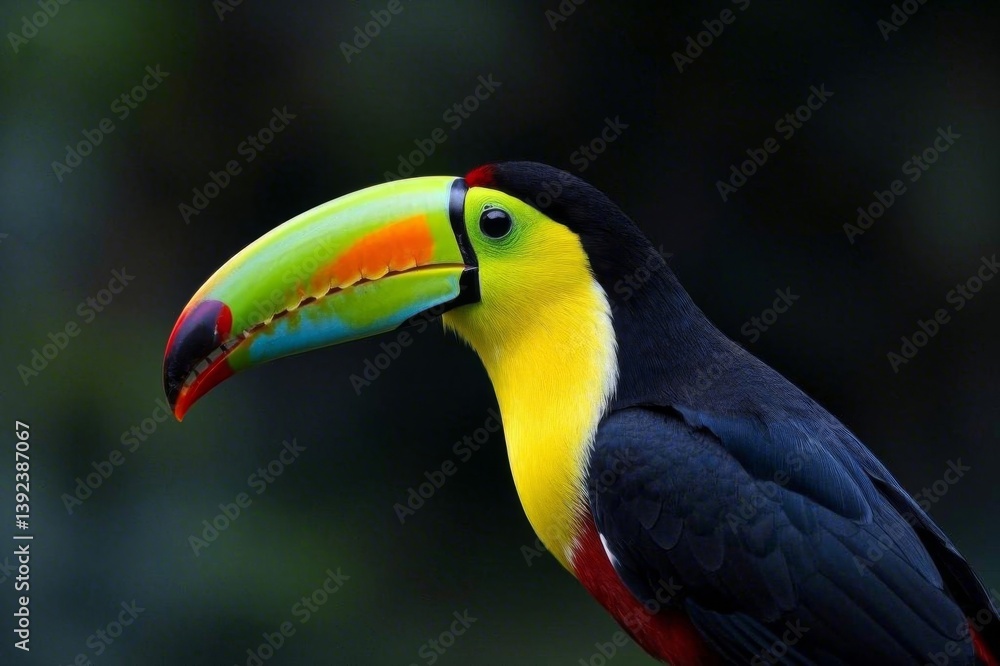 Fototapeta premium brightly colored bird with a black beak and a bright yellow beak