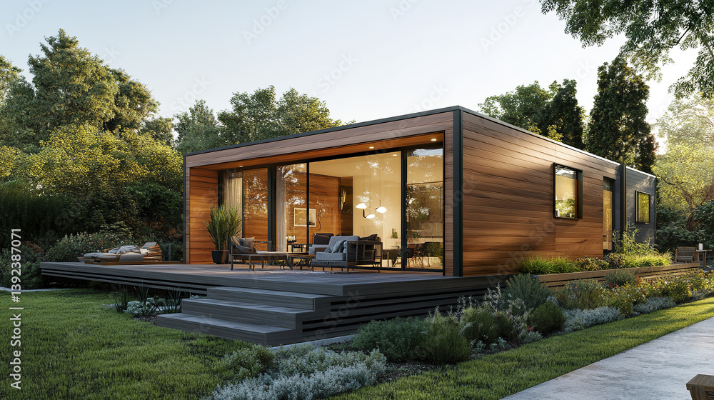 Contemporary prefab modular home with minimalist design and lush garden Contemporary prefab modular home with minimalist design and lush garden