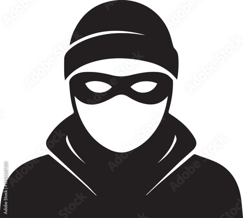 Silhouette Icon of a Masked Bandit or Thief Wearing a Beanie and Eye Mask in Black Vector Style for Crime and Mystery Design