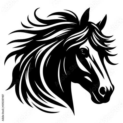 Wallpaper Mural Black and white silhouette of a horse's head on a white isolated background. Vector graphics. EPS. Torontodigital.ca