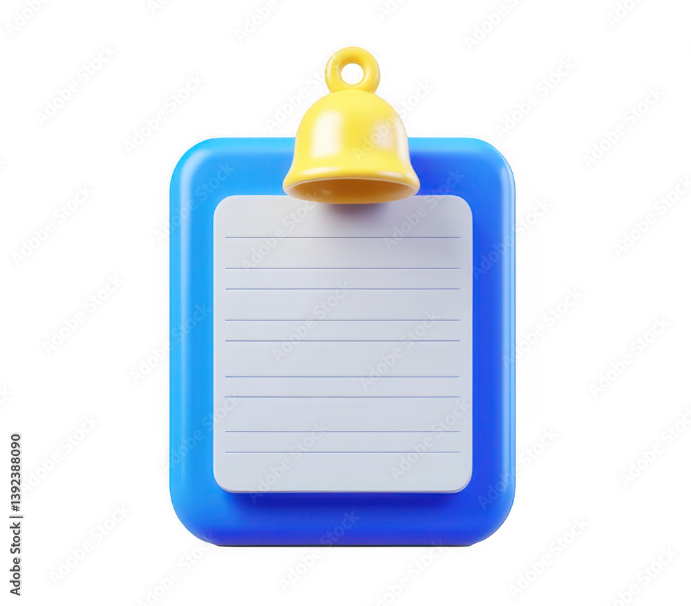 3D icon of clipboard and bell for task reminders 3D icon of clipboard and bell for task reminders