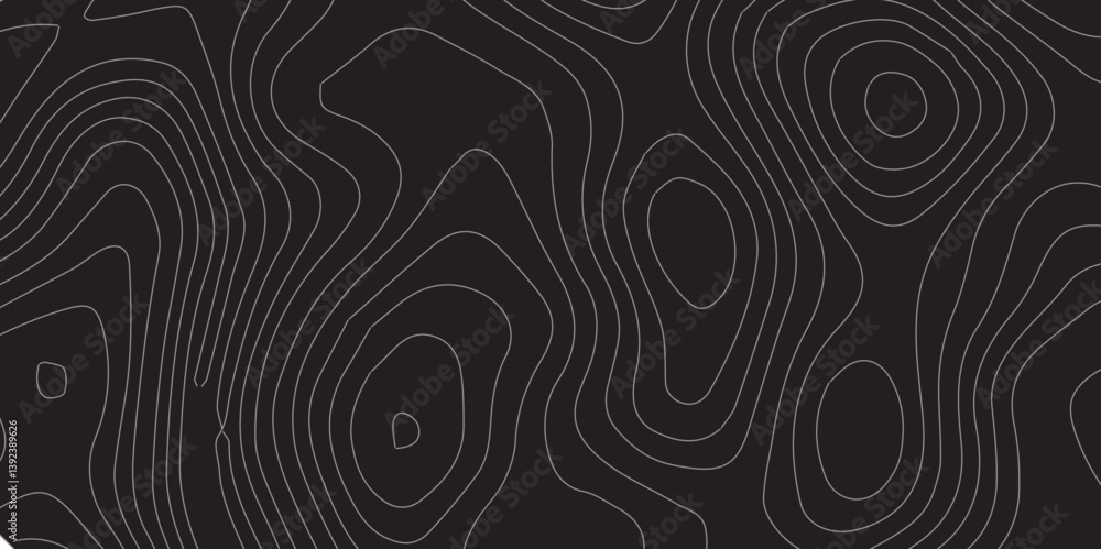 Fototapeta premium Abstract Luxury Topographic Line Map Design with Wavy Contour Patterns on a Black Background, Ideal for Sophisticated Branding, Modern Web Design, and Elegant Vector Art