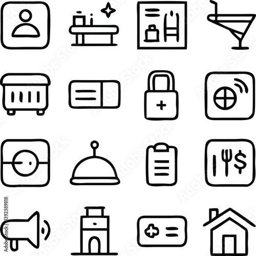 Hotel Icons Vector Art | Line Icon Pack for Travel, Booking & Hospitality