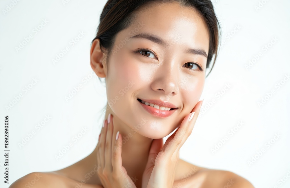 Young Asian woman with radiant skin smiling. Portrait shows healthy, smooth, hydrated face, glowing skin. Female with perfect clean skin, natural beauty, cosmetology, spa treatments. Young Asian woman with radiant skin smiling. Portrait shows healthy, smooth, hydrated face, glowing skin. Female with perfect clean skin, natural beauty, cosmetology, spa treatments.