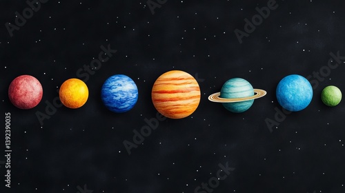 Stylized solar system with colorful orbits and planets on blackboard texture educational space background 