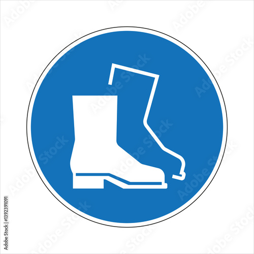 Blue and white mandatory safety boots sign promoting workplace safety and compliance with occupational safety regulations