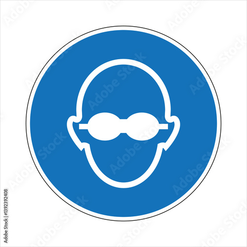 Blue mandatory sign indicating the requirement of wearing safety glasses or eye protection
