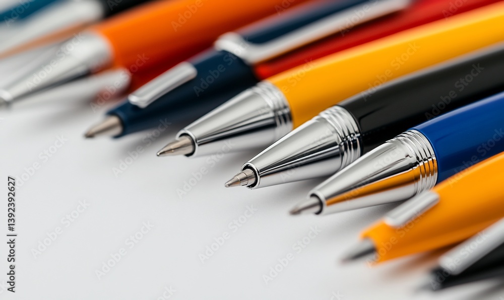 Colorful pens in various hues, close-up view of tips Colorful pens in various hues, close-up view of tips