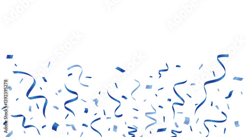 Blue confetti design. Festive celebration ribbon. Flying confetti decoration element. Vector illustration