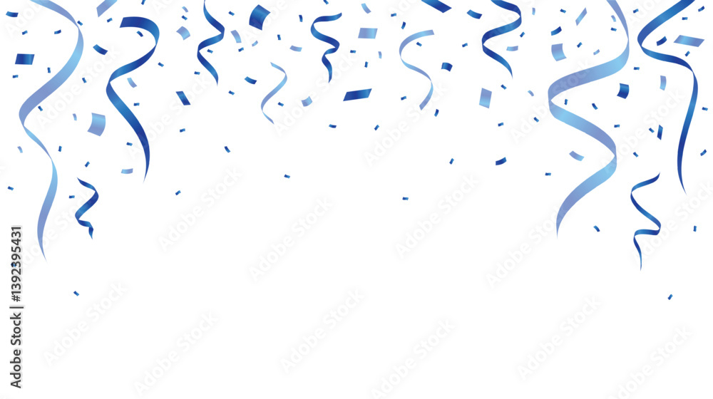 Blue confetti design. Festive celebration ribbon. Flying confetti decoration element. Vector illustration Blue confetti design. Festive celebration ribbon. Flying confetti decoration element. Vector illustration