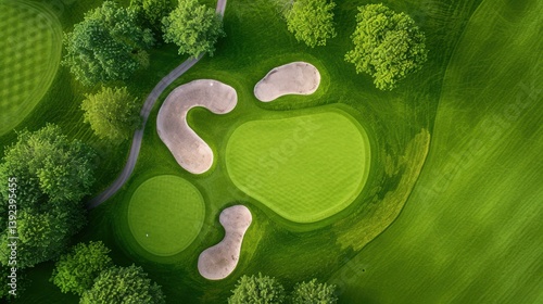 Aerial Golf Green: Beautifully Manicured Course from Above
