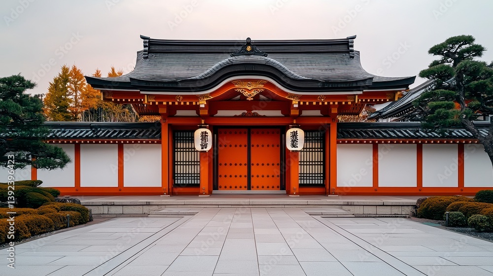 Fototapeta premium Serene Japanese Temple Gate in Autumn