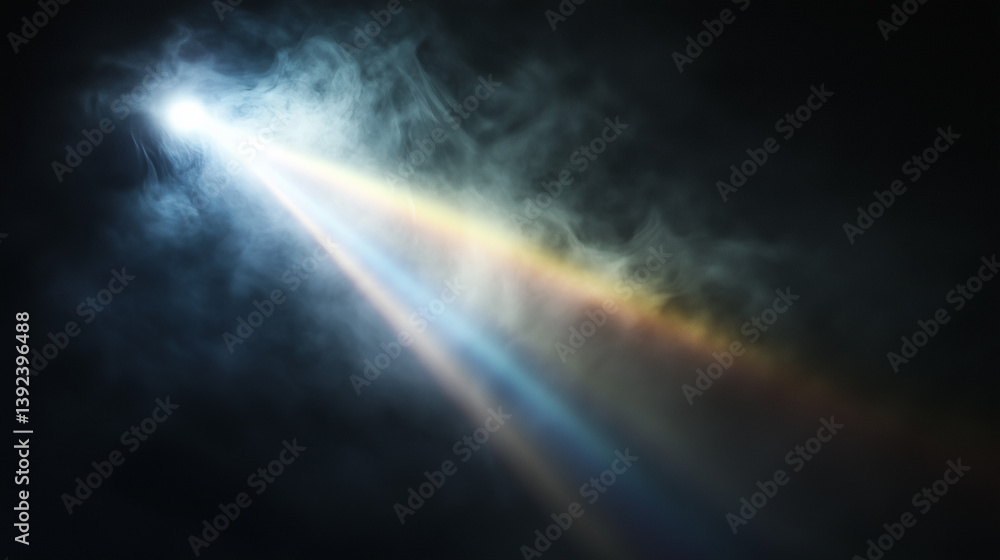 Bright Beam of Light Cutting Through Smoke with Rainbow Effect Bright Beam of Light Cutting Through Smoke with Rainbow Effect