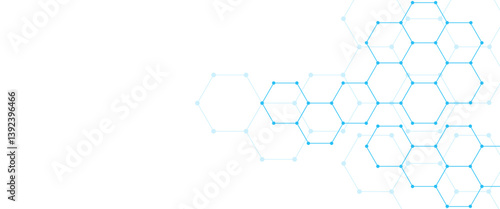Vector digital hexagonal background geometric abstraction with lines and dots.