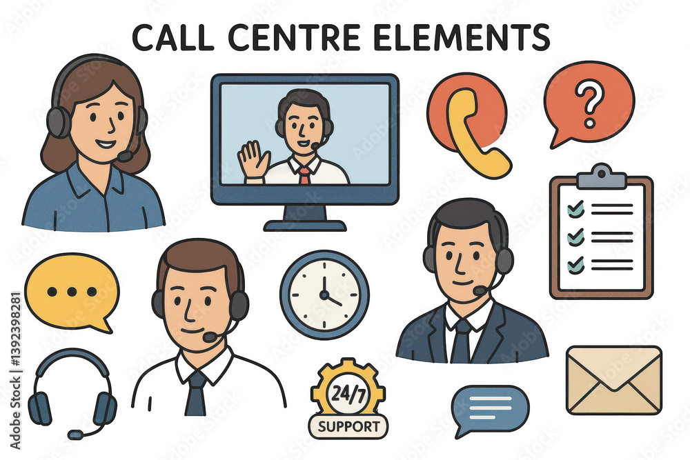 Call Centre Icons and Elements for Customer Service Support Call Centre Icons and Elements for Customer Service Support
