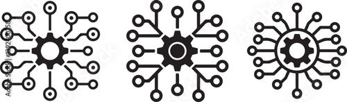 Vector illustration of a central hub connected to multiple branching nodes, symbolizing workflow automation, system integration, and process flow